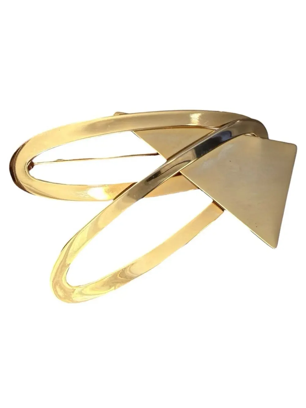 Unsigned Modernist Geometric Gold Tone Brooch Abstract Triangle Pin Vintage
